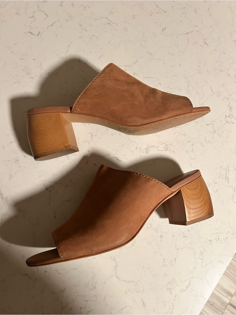 🍀Lucky Brand Nicholia Brown Leather Mules Sandals Chunky Block Heel - Picture 9 of 16